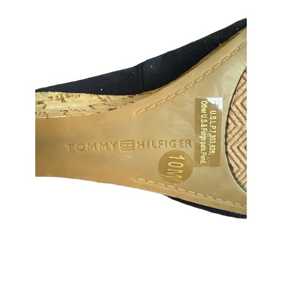 Tommy Hilfiger Navy peep toe wedges with gold accent summer preppy size 10 - Picture 12 of 15